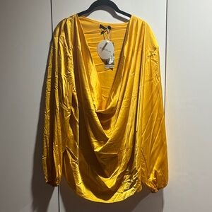 Boohoo Vibrant Yellow Drape‎ Blouse